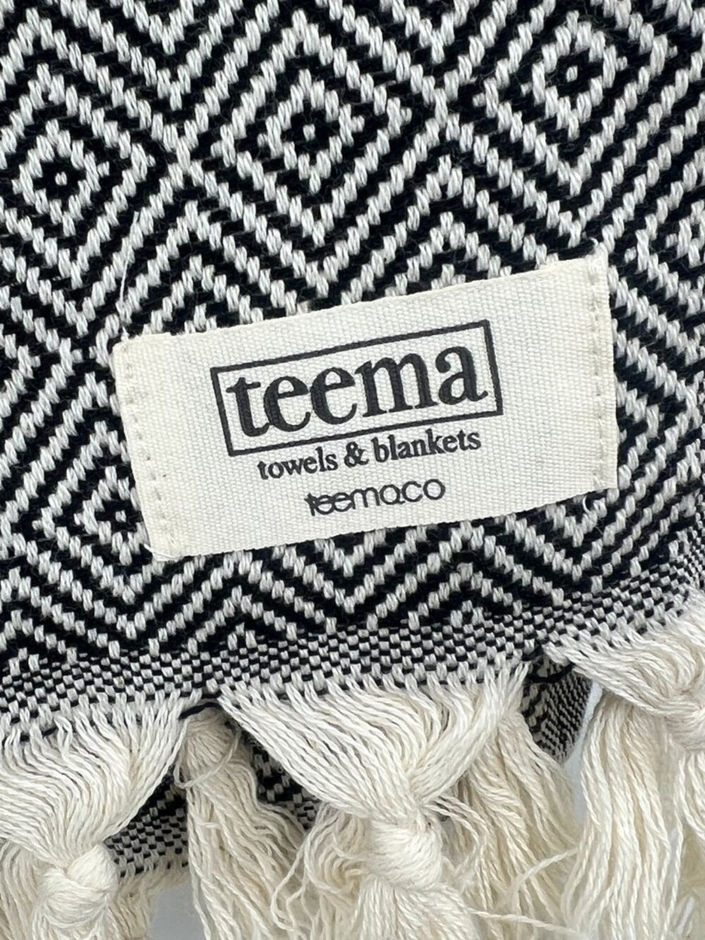 Teema Towels and Blankets Black Ivory Fringe Cotton Blanket - Picture 3 of 3